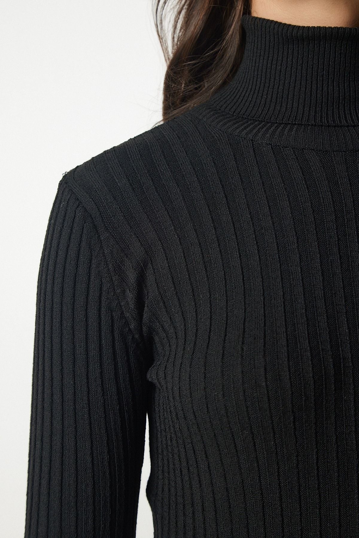 Siyah Balıkçı Yaka Fitilli Basic Kazak bv00095