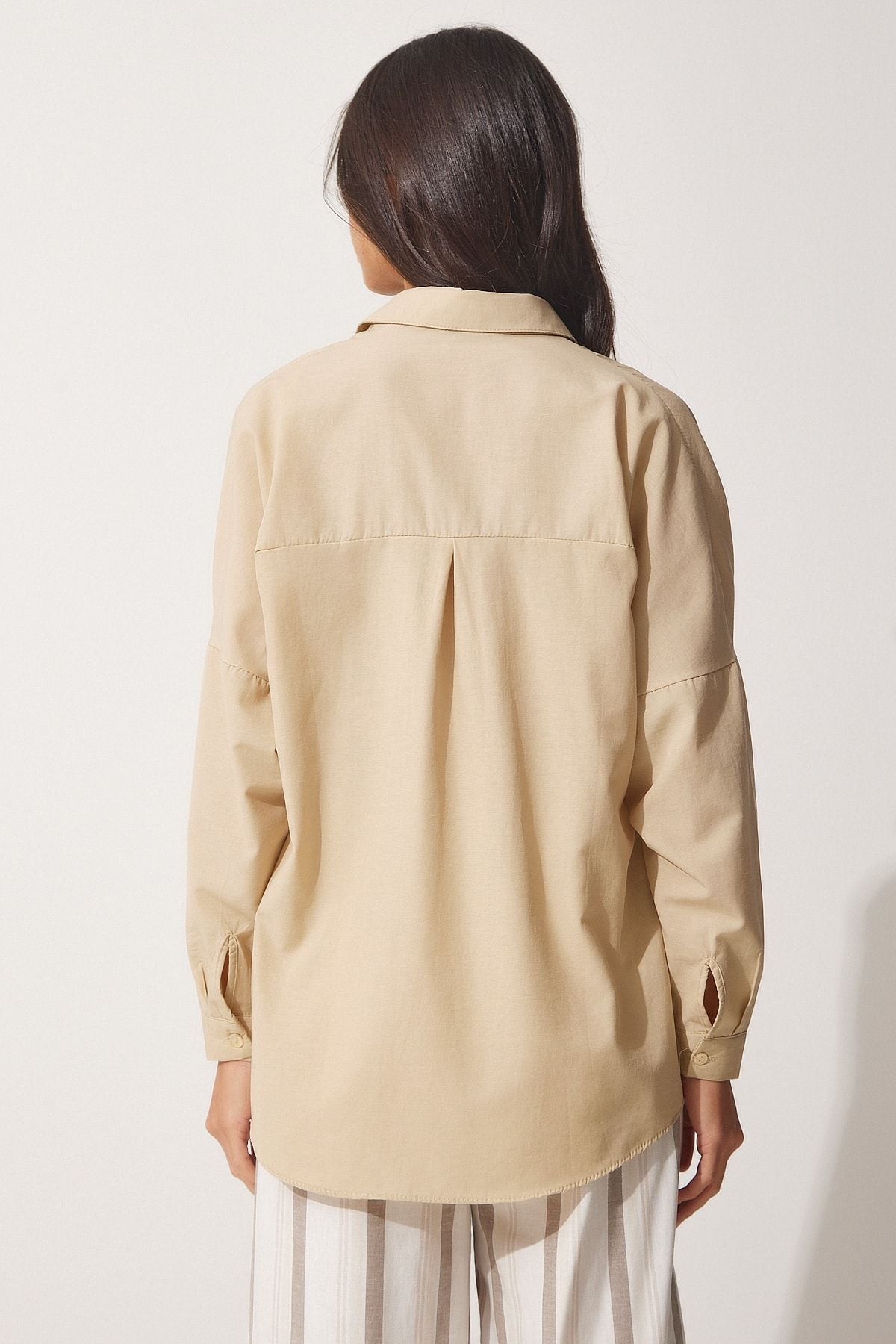 Koyu Krem Oversize Uzun Basic Gömlek  DD00842