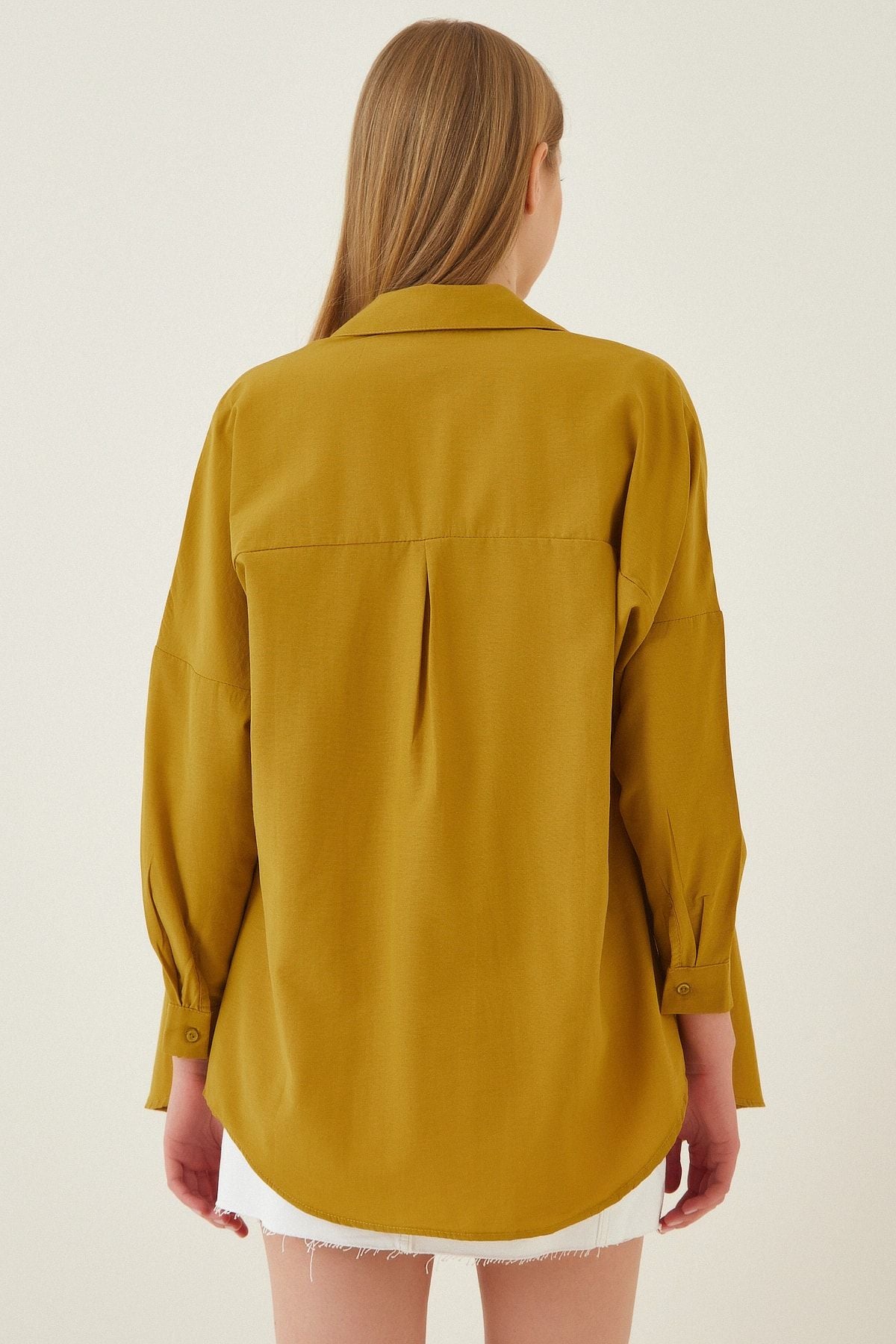 Hardal Oversize Uzun Basic Gömlek  DD00842