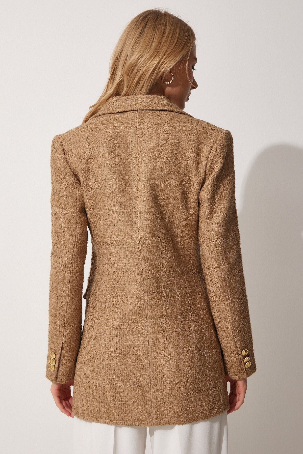 Koyu Bisküvi Düğmeli Blazer Tüvit Ceket WF00004