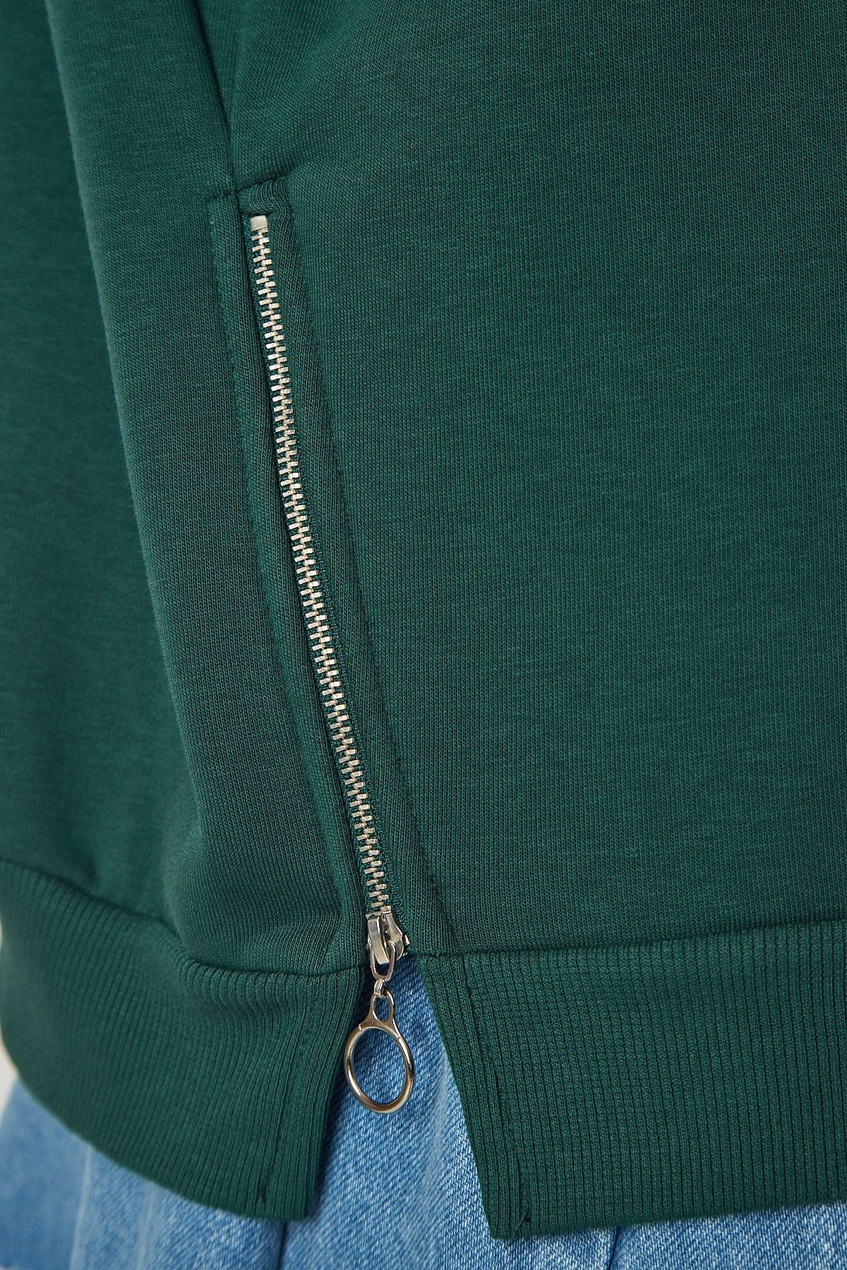 Haki Fermuar Detaylı Şardonlu Örme Sweatshirt UB00148