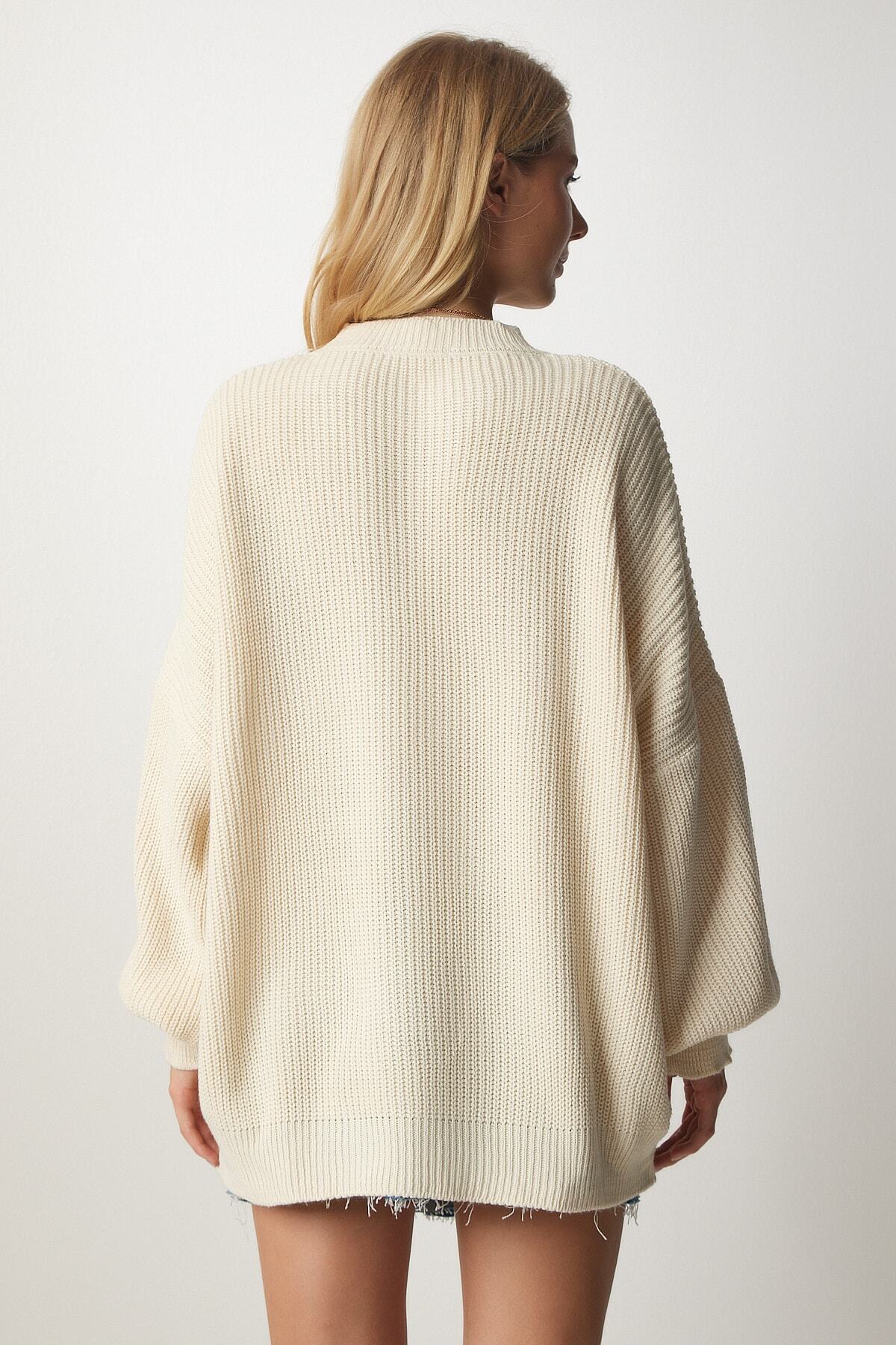 Krem Oversize Basic Triko Kazak mx00126