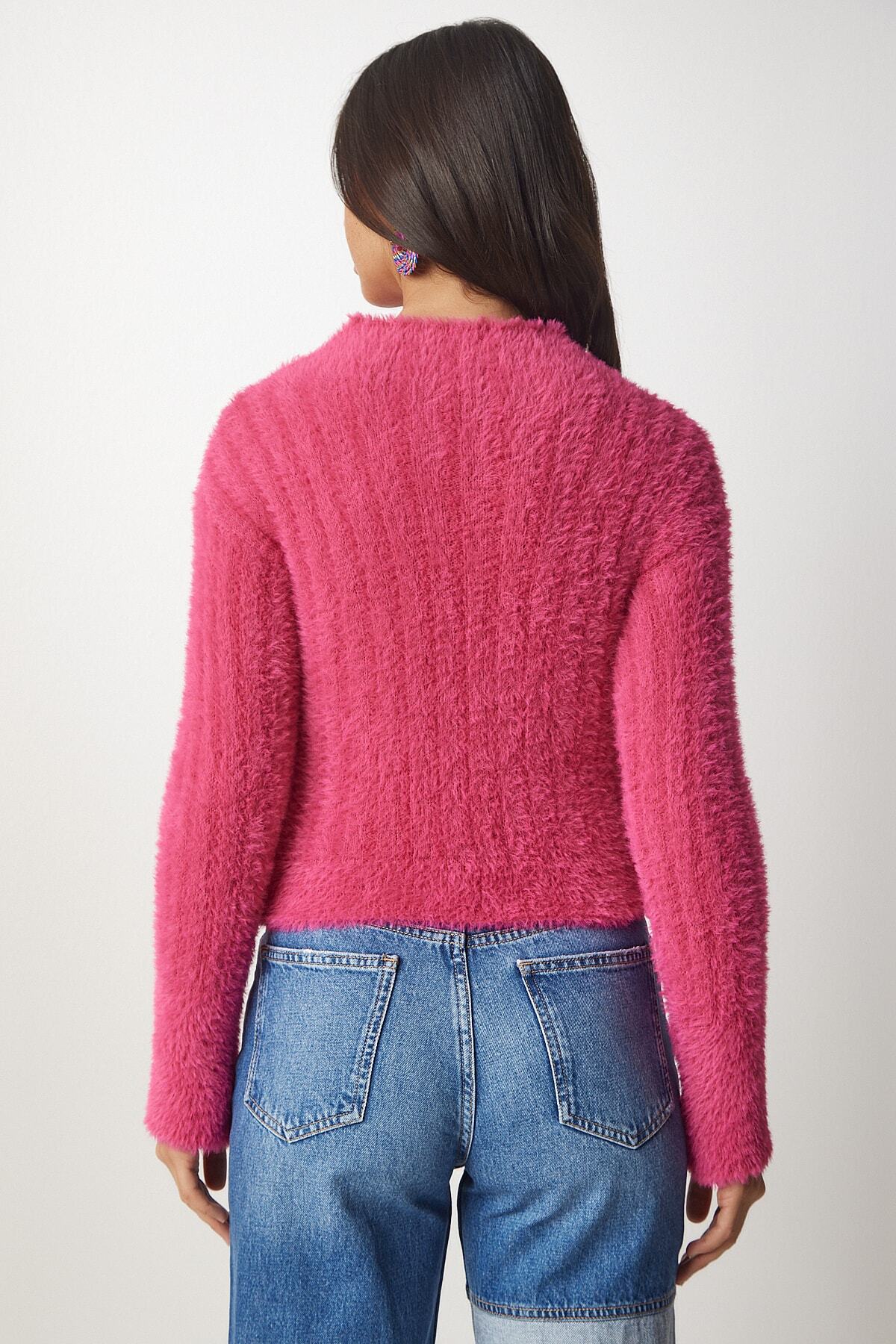 Pembe Dik Yaka Sakallı Triko Kazak NF00068