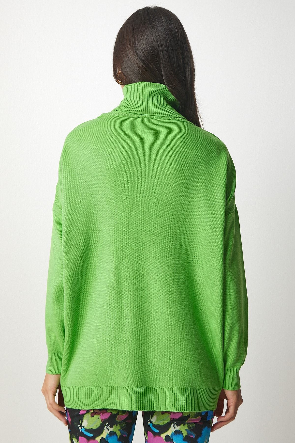 Açık Yeşil Balıkçı Yaka Oversize Triko Kazak BV00084