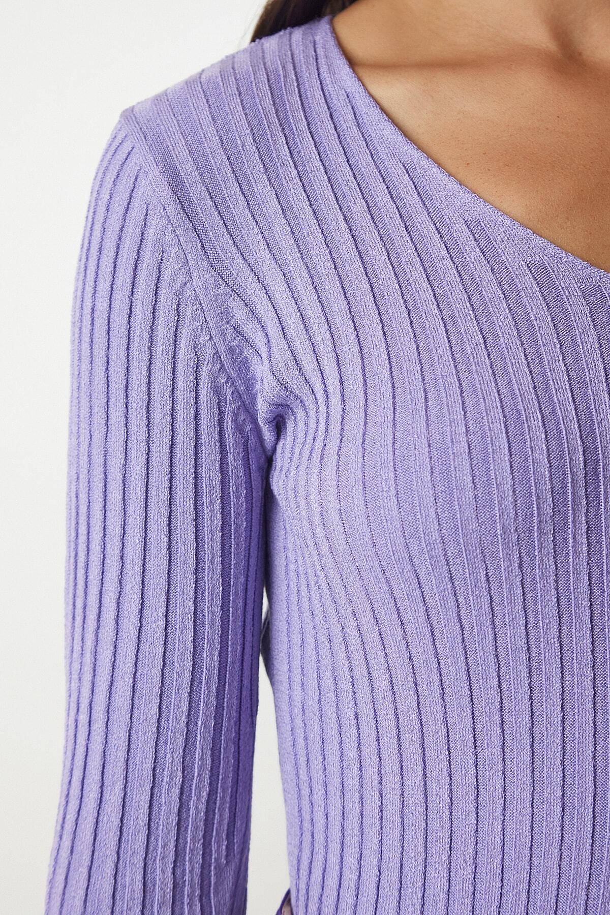 Lila V Yaka Fitilli Basic Bluz BV00096