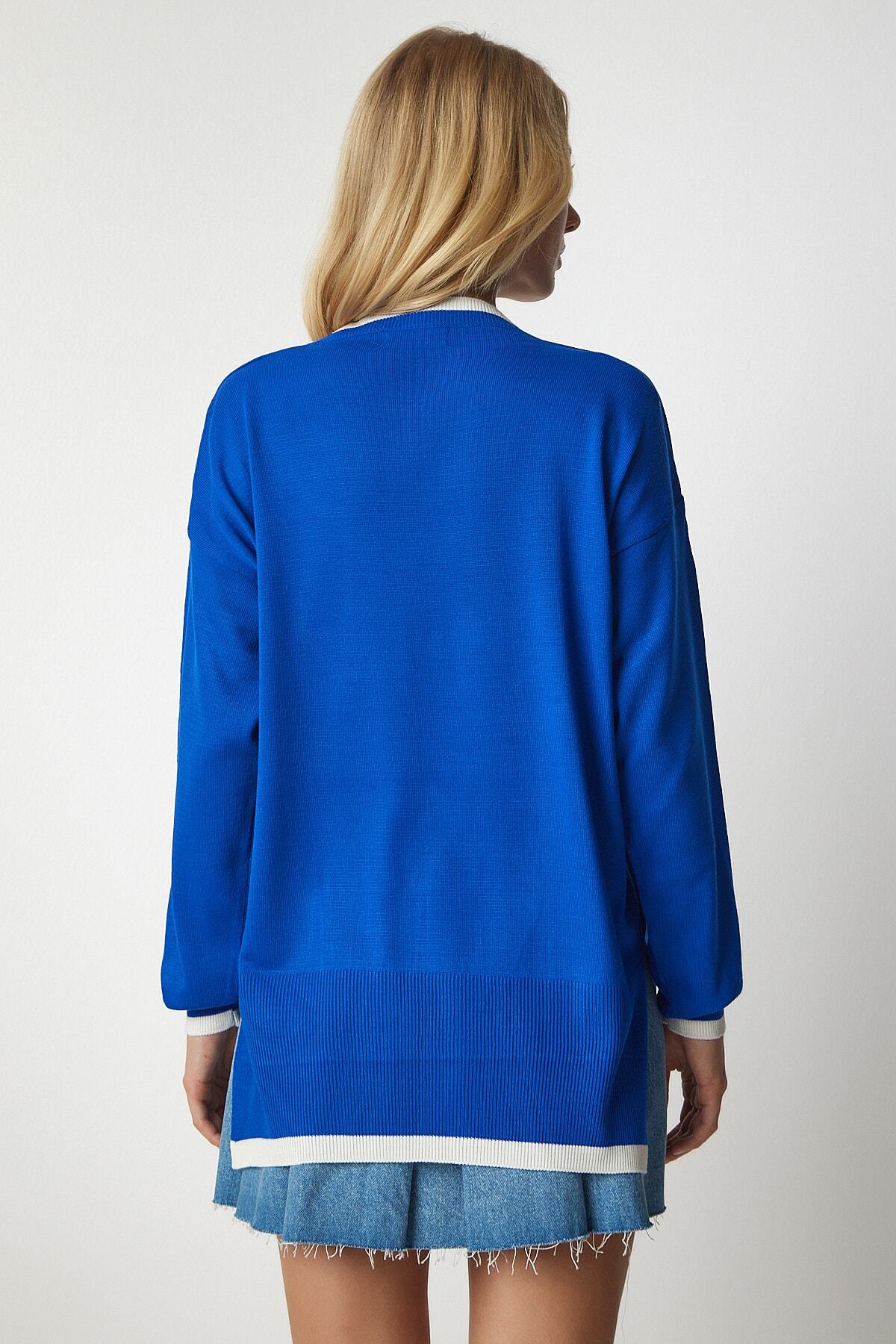 Mavi V Yaka Oversize Triko Kazak BV00081