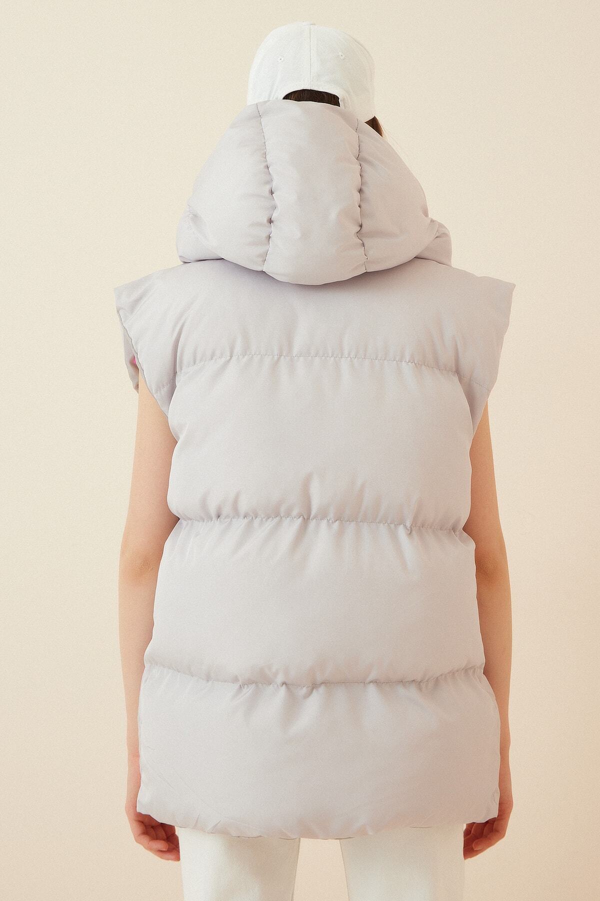 Taş Grisi Kapüşonlu Oversize Şişme Yelek MK00176