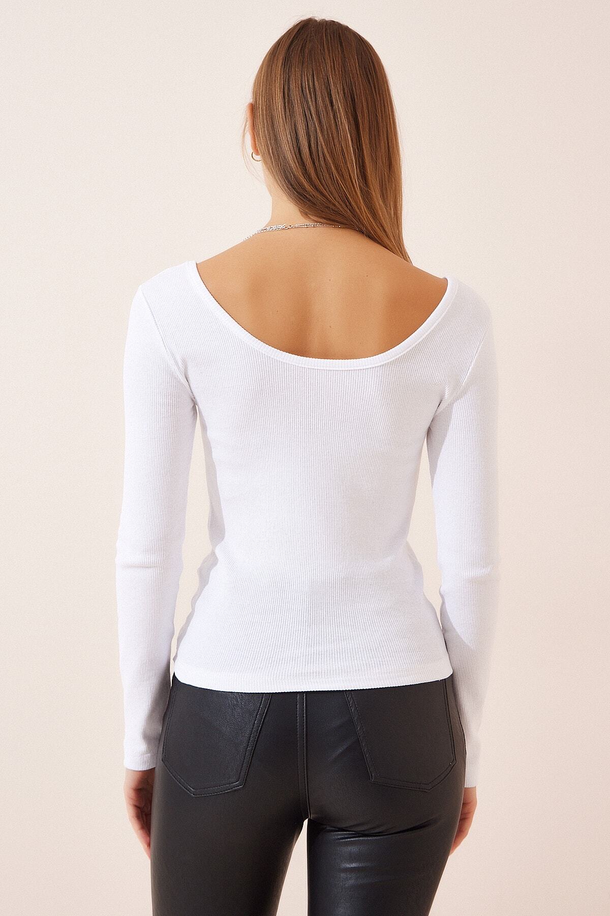 Siyah Beyaz 2'li Paket U Yaka Fitilli Örme Bluz GT00213
