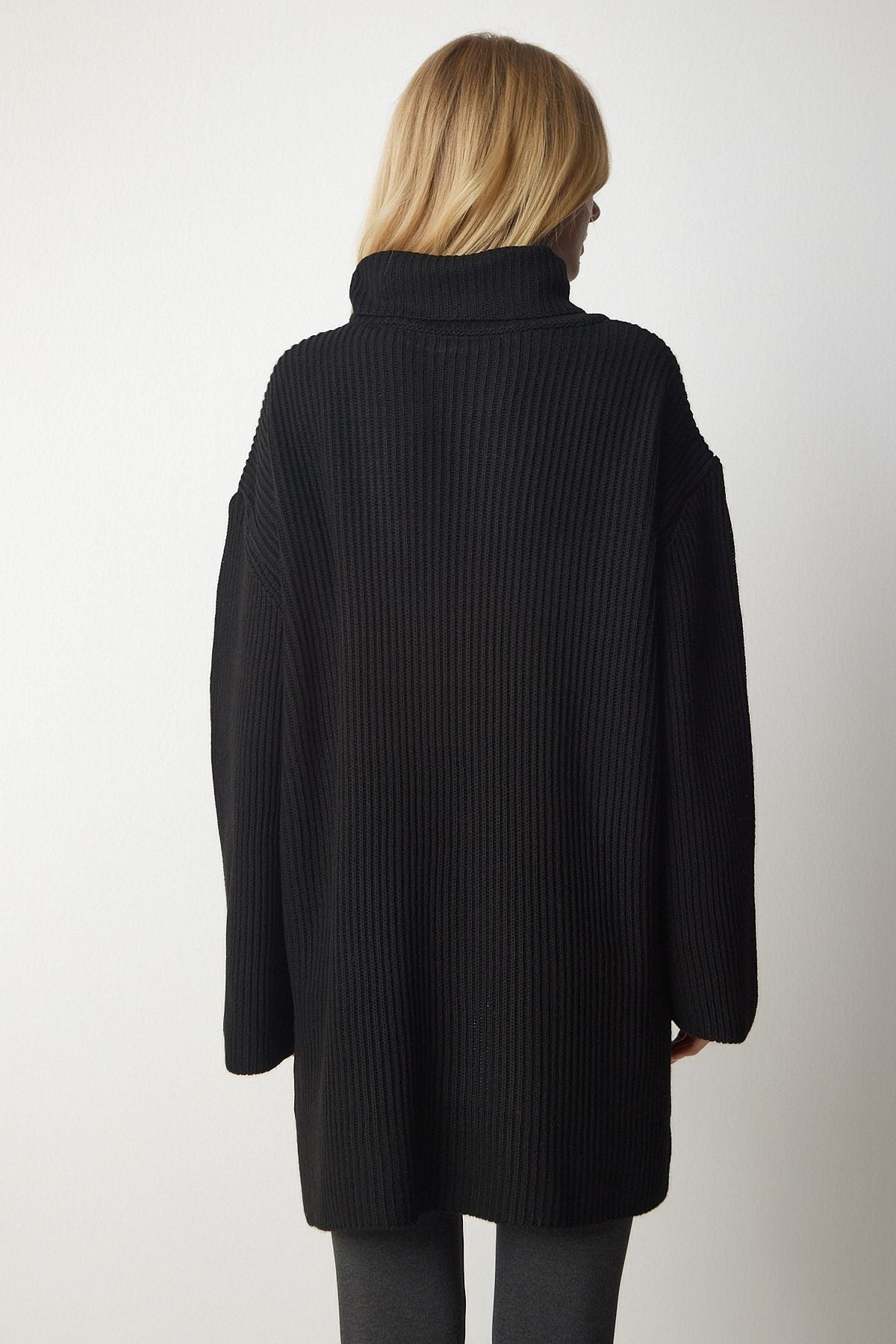 Siyah Balıkçı Yaka Oversize Triko Kazak YY00164