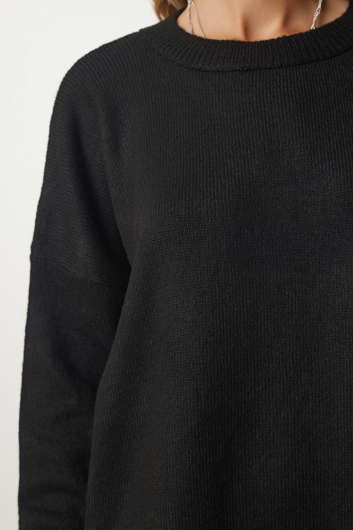 Siyah Bisiklet Yaka Oversize Triko Kazak BV00085