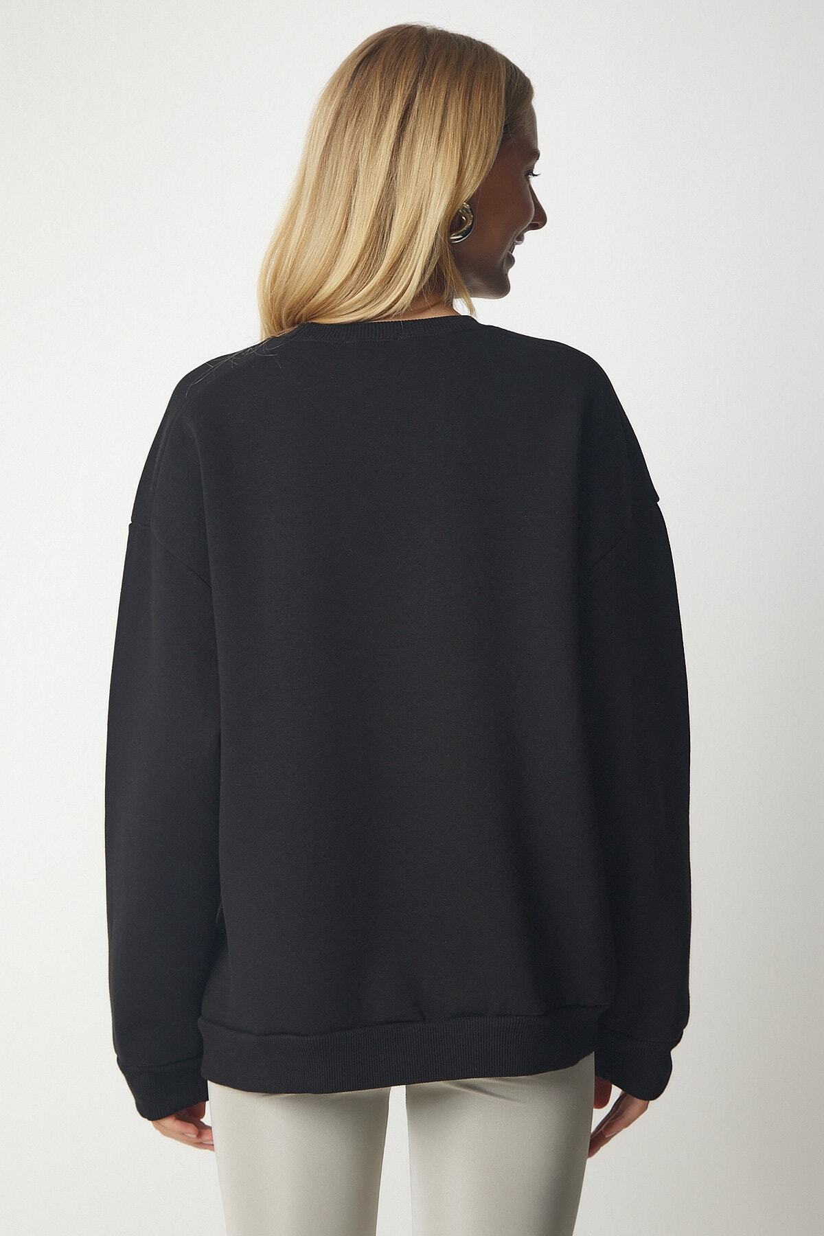 Siyah Fermuar Detaylı Şardonlu Örme Sweatshirt UB00148