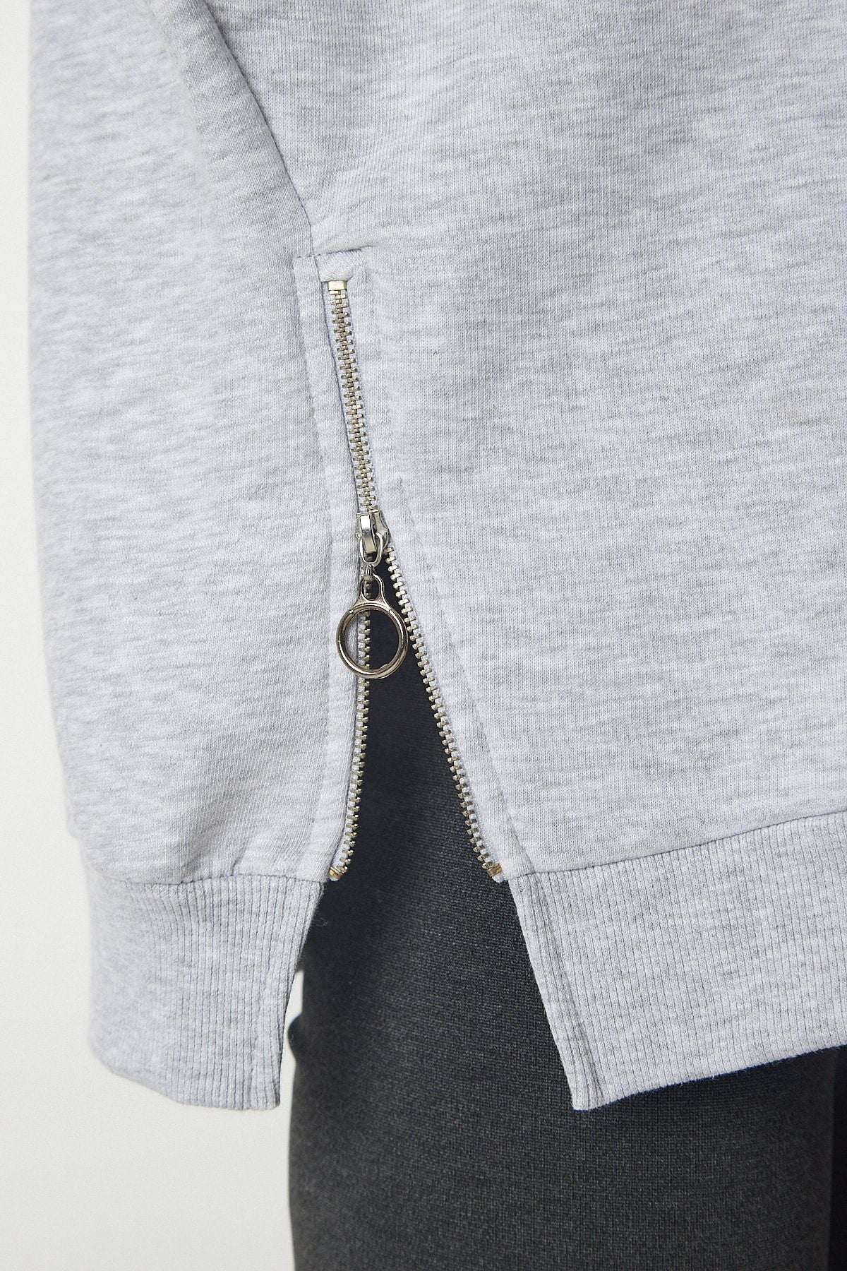 Gri Fermuar Detaylı Şardonlu Örme Sweatshirt UB00148