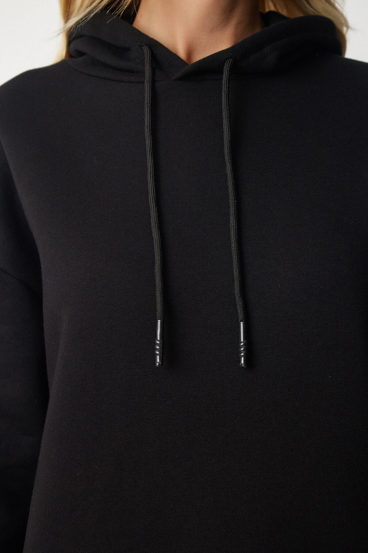 Siyah Kapüşonlu Örme Sweatshirt EW00001
