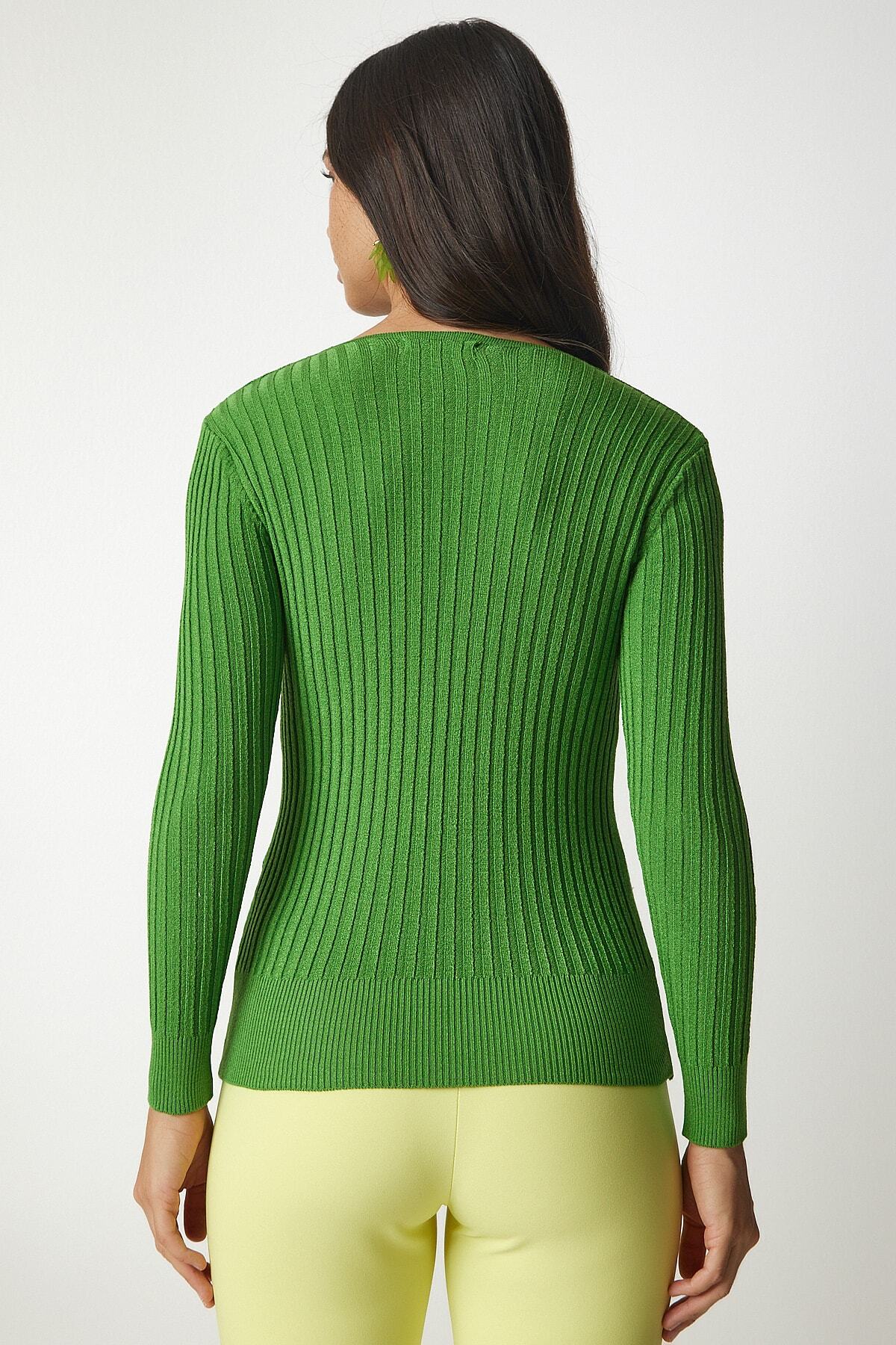 Açık Yeşil V Yaka Fitilli Basic Bluz BV00096