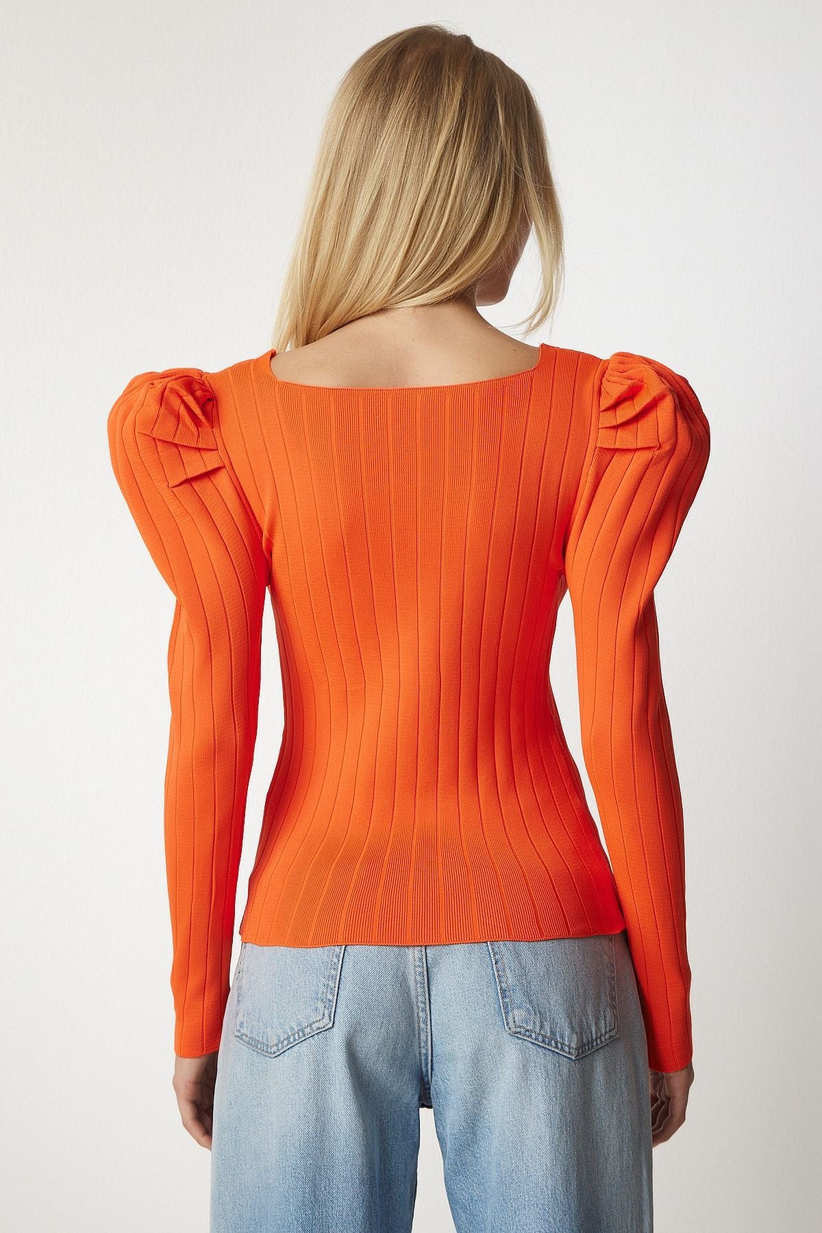 Oranj Kare Yaka Fitilli Triko Bluz YY00159