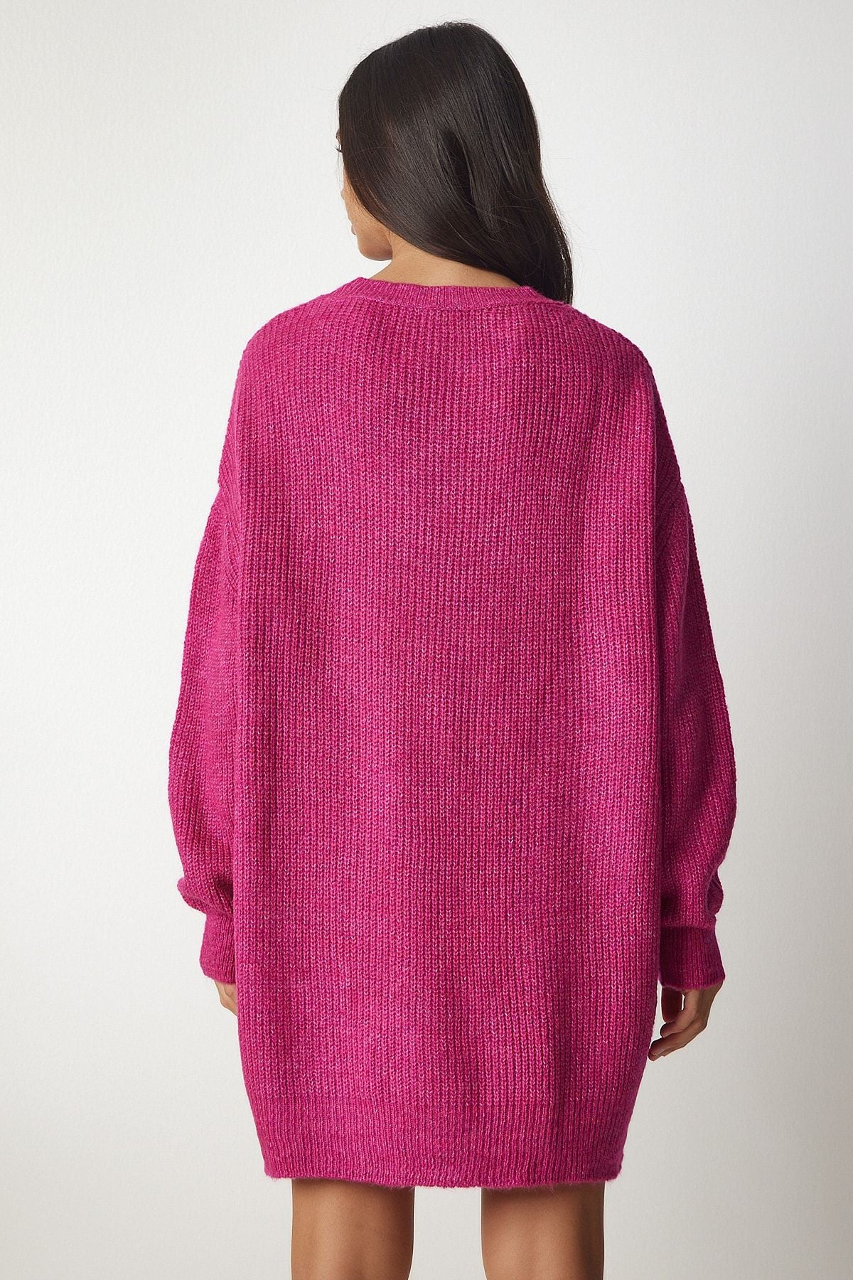 Pembe Oversize Uzun Basic Triko Kazak BV00099