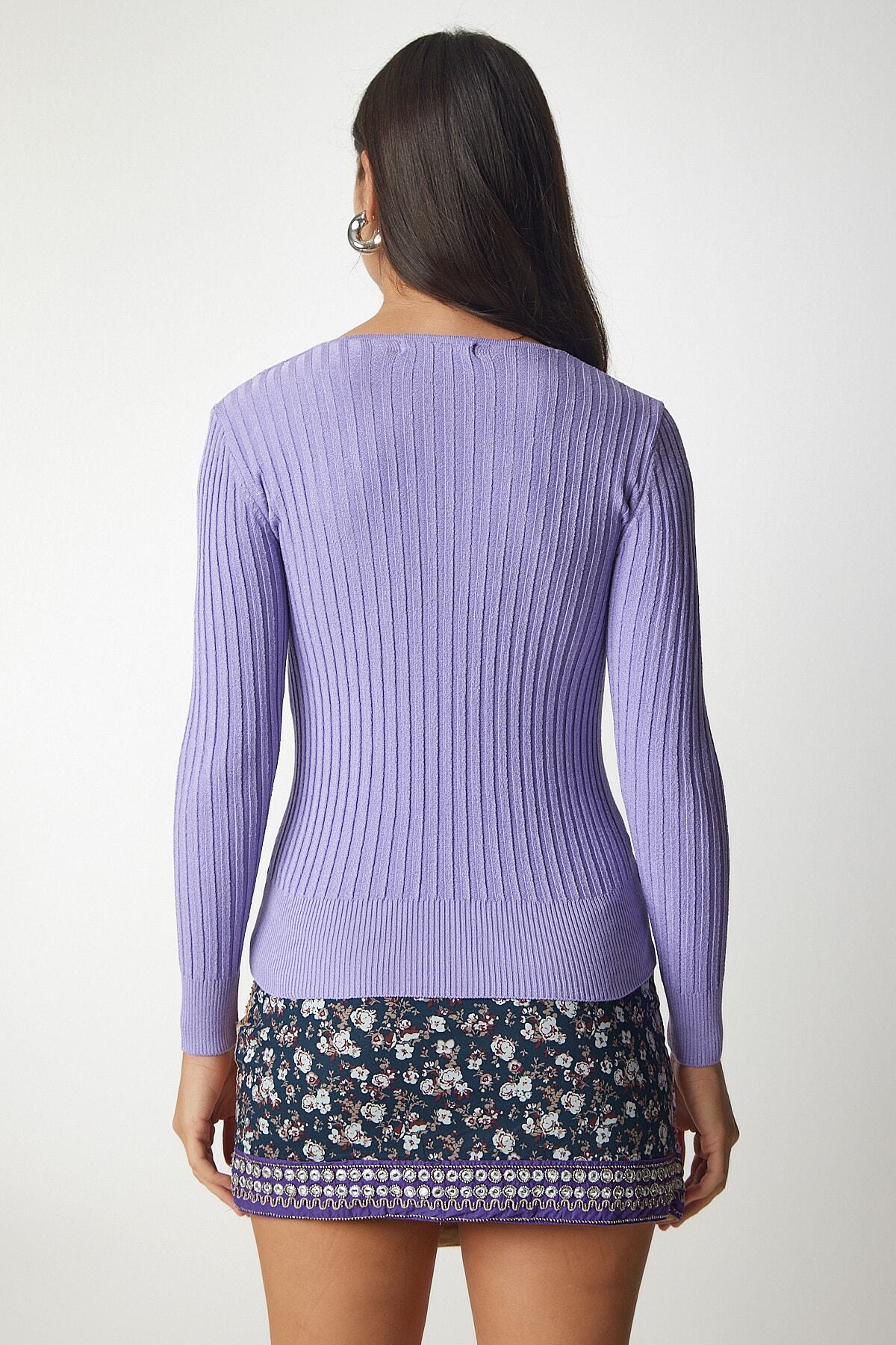 Lila V Yaka Fitilli Basic Bluz BV00096