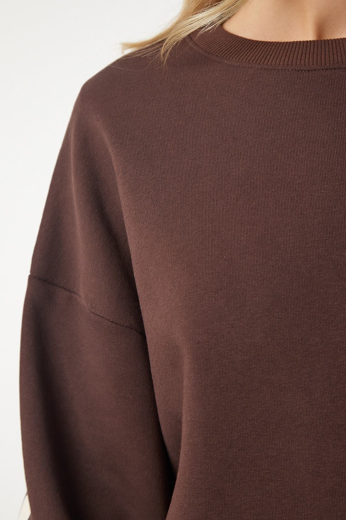Kahverengi Baskılı Oversize Sweatshirt HF00440