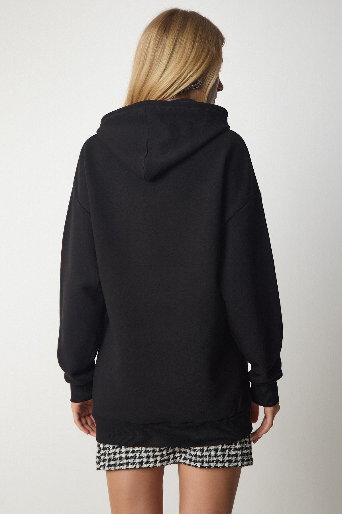 Siyah Kapüşonlu Örme Sweatshirt EW00001