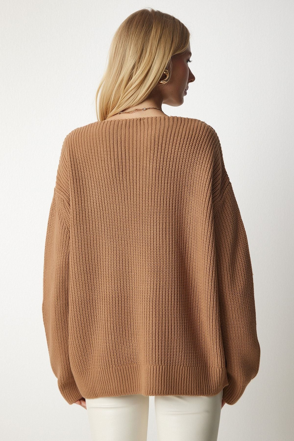 Bisküvi V Yaka Oversize Basic Triko Kazak MX00130