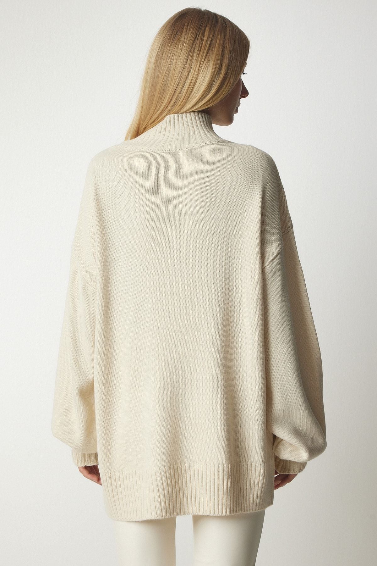 Krem Dik Yaka Oversize Basic Triko Kazak YY00167