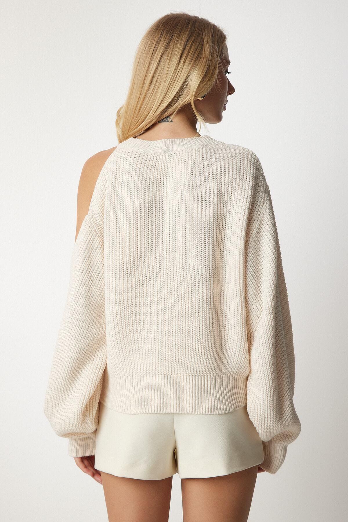 Krem Cut Out Detaylı Triko Kazak PN00081