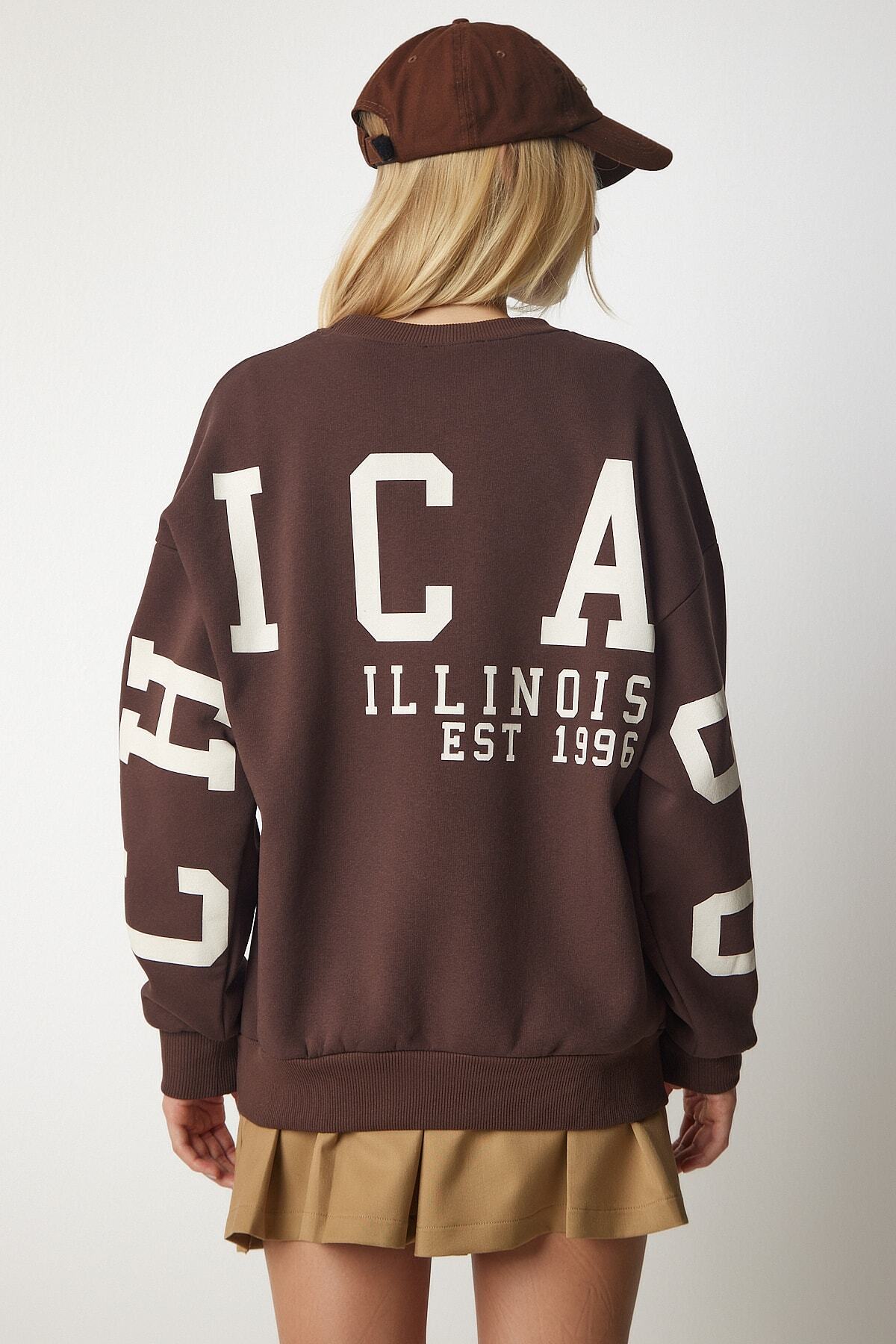 Kahverengi Baskılı Oversize Sweatshirt HF00440
