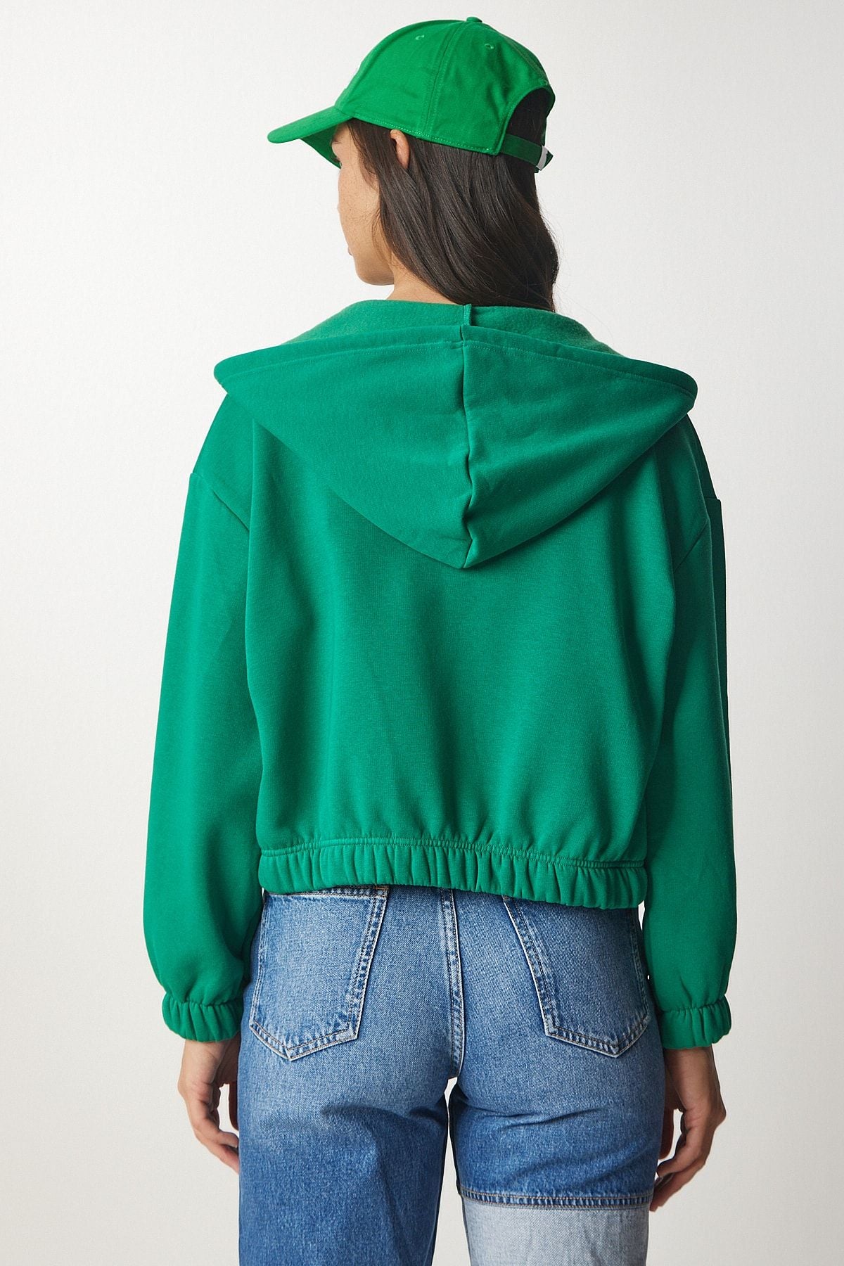 Yeşil Kapüşonlu Şardonlu Sweatshirt UB00126