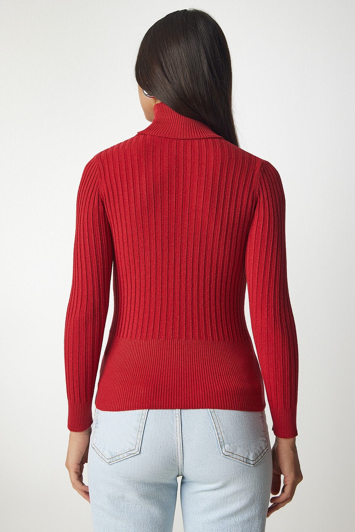 Kırmızı Balıkçı Yaka Fitilli Basic Kazak bv00095