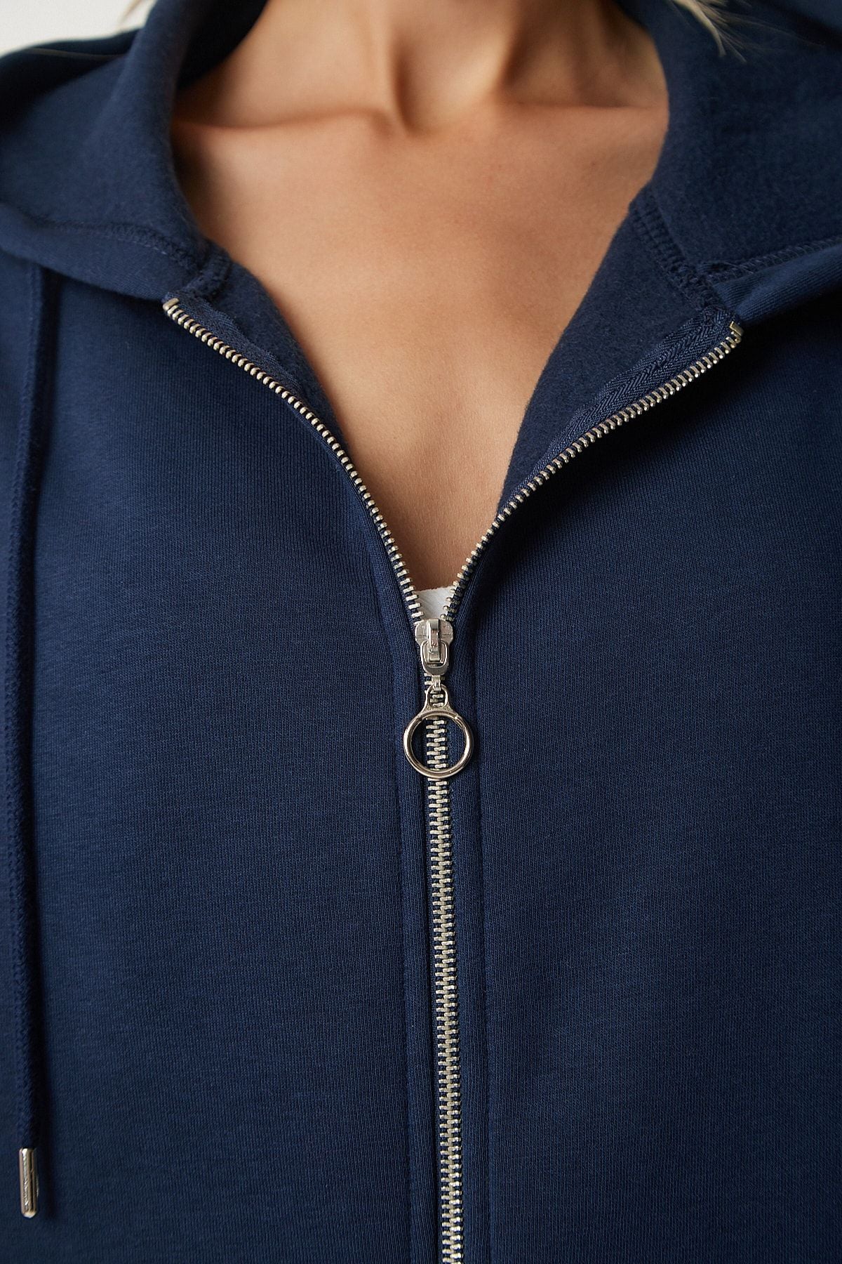 Lacivert Kapüşonlu Fermuarlı Oversize Sweatshirt UB00124