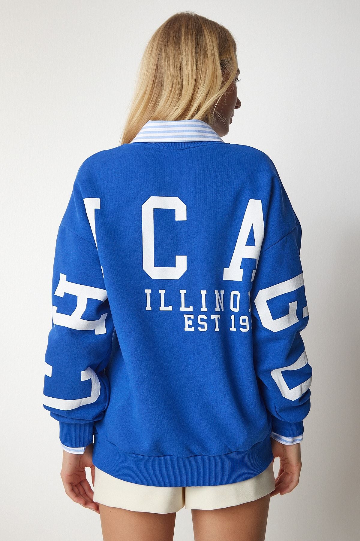 Mavi Baskılı Oversize Sweatshirt HF00440