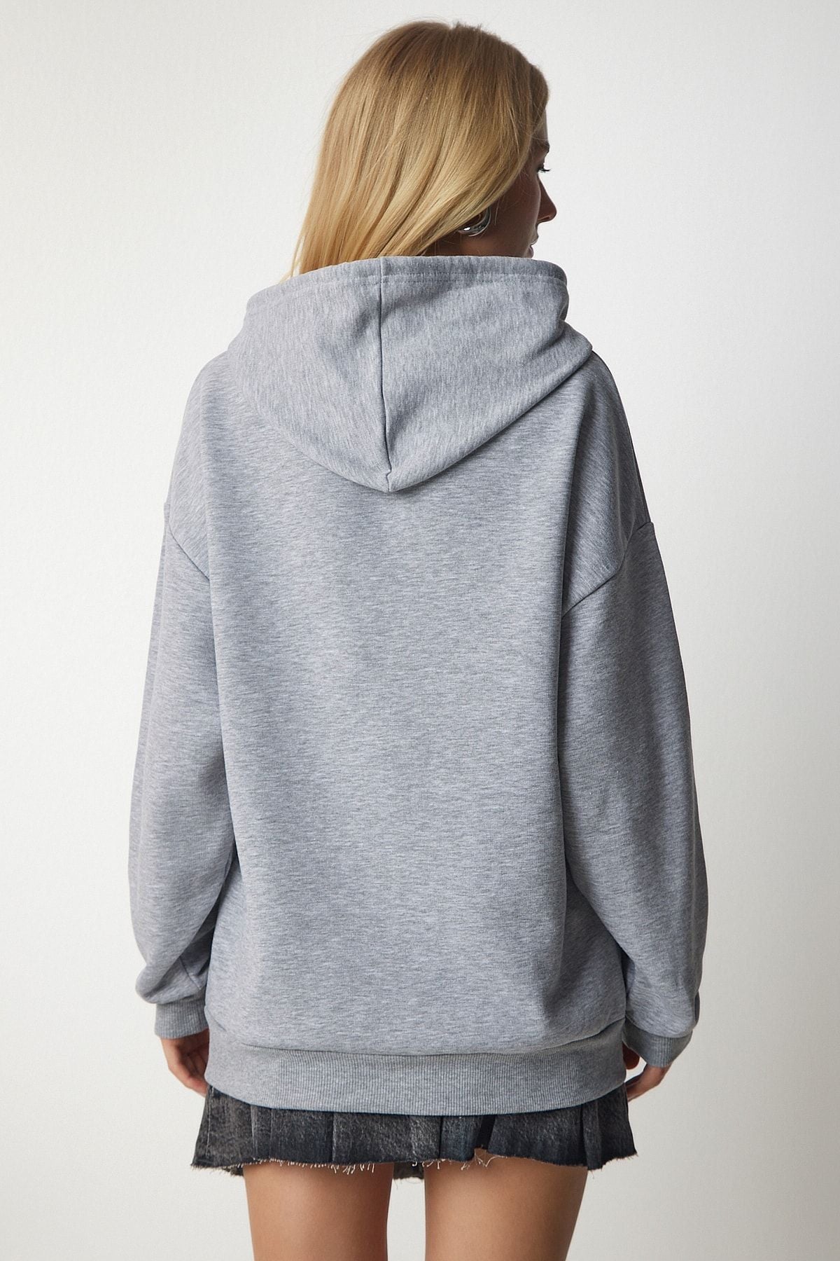 Gri Kapüşonlu Örme Sweatshirt EW00001