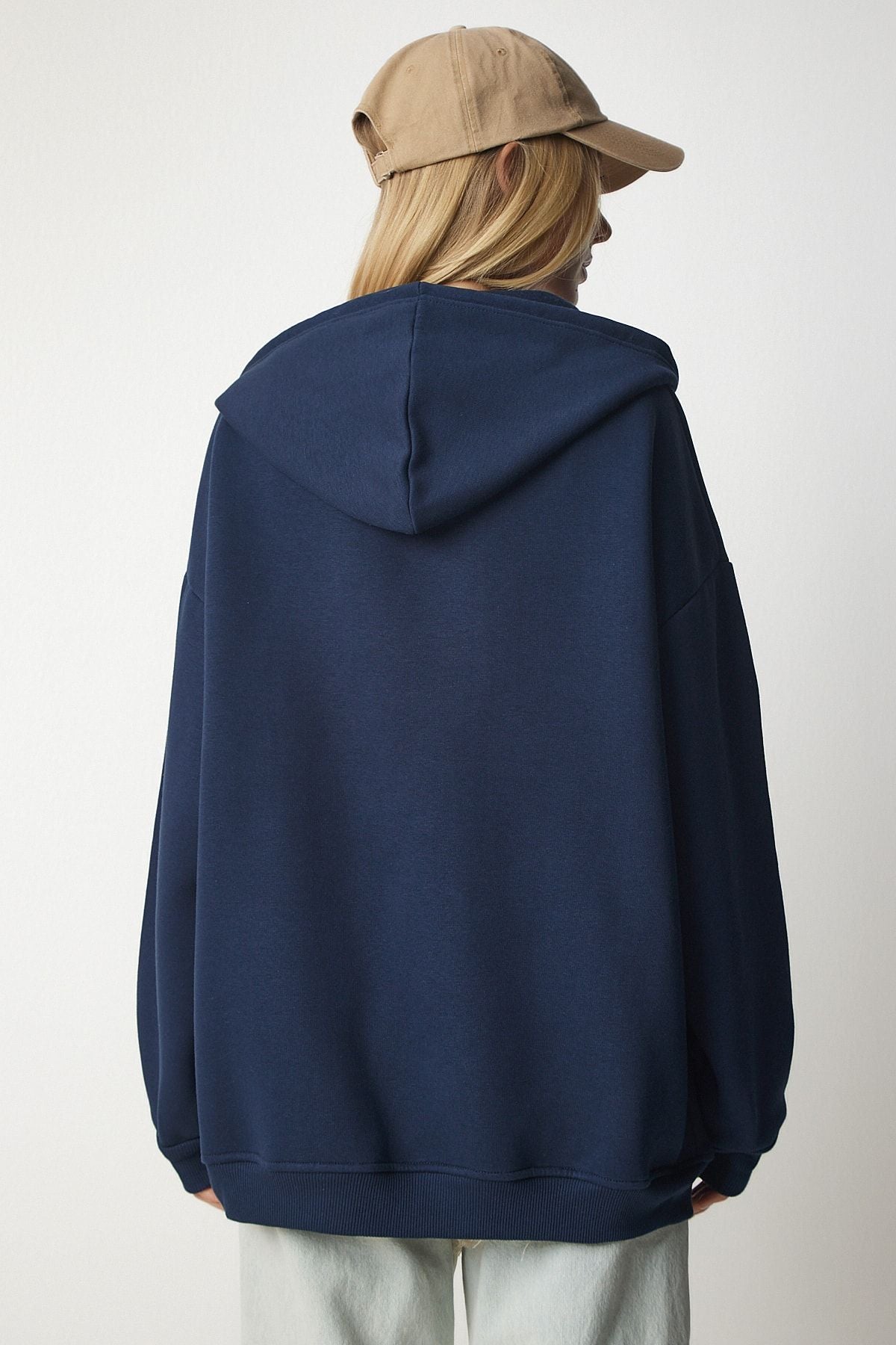 Lacivert Kapüşonlu Fermuarlı Oversize Sweatshirt UB00124